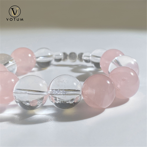 Votum Triple Moon Charm with Rose Clear Quartz Beaded Bracelet