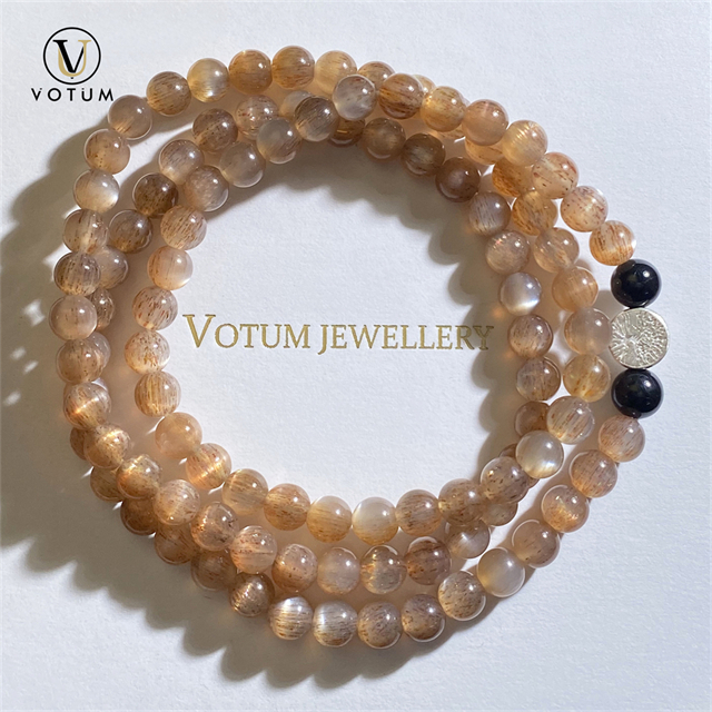 Votum Sterling Silver Tree of Life Charm with Golden Elestial Quartz Black Tourmaline Beads Bracelet